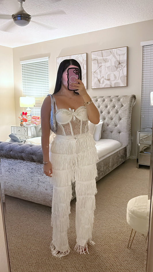 Fringe White Jeans
